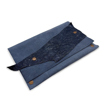 Denim Textured Leather Clutch, Fully Lined
