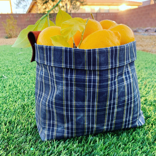 Large Waxed Canvas "Kiki Pot" Planter in Navy Plaid