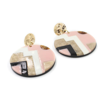 Pink Art Deco Circle Acrylic Drop Earrings
