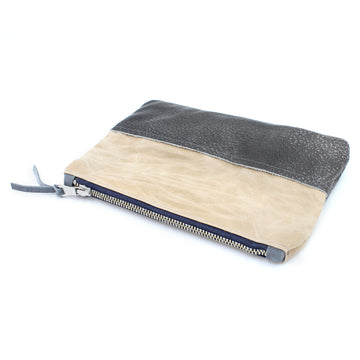 Waxed Canvas and Grey Leather Cosmetic/Toiletry Bag