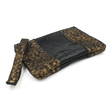 Shimmery Black & Gold Leather Evening Clutch/Wristlet