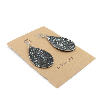 Hand-Painted Glitter Leather & Denim Drop Earrings