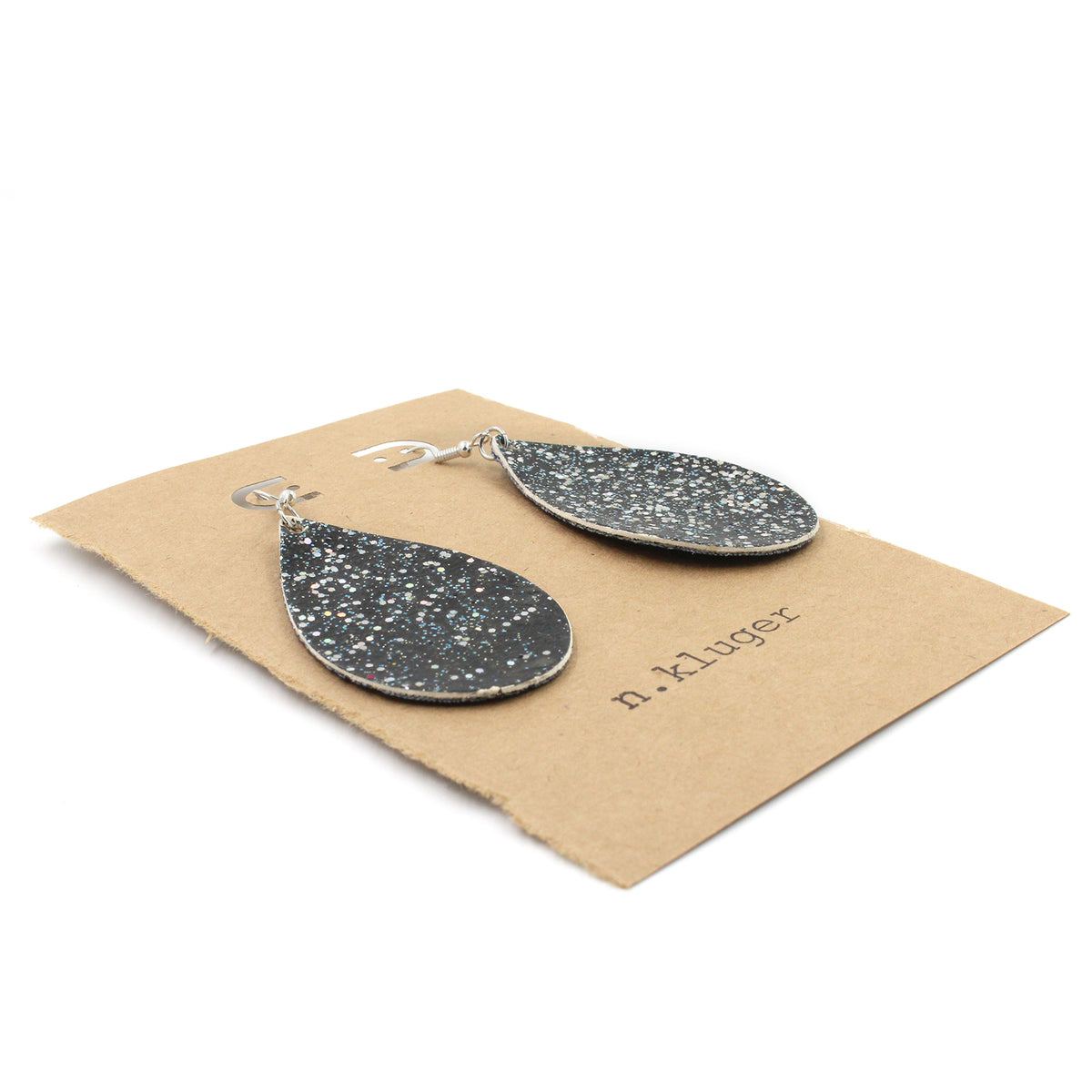 Hand-Painted Glitter Leather & Denim Drop Earrings
