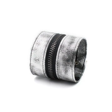 Metallic Silver Gunmetal Leather