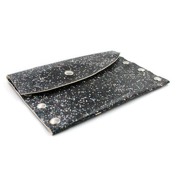 Hand Decorated Black Glitter Leather Card Case / Mini Wallet