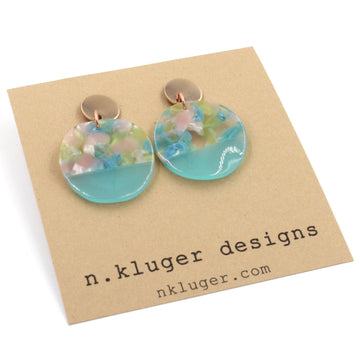 Baby Blue Floral Acrylic Wavy Circles Drop Earrings