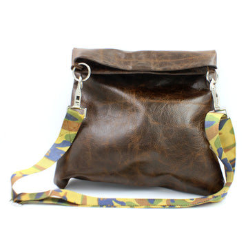 Brown Leather & Camo Shoulder/Cross-Body Bag