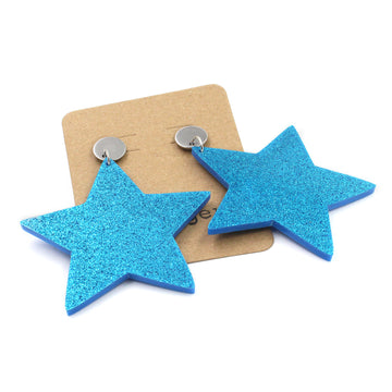 Blue Glitter Star Acrylic Dangling Earrings