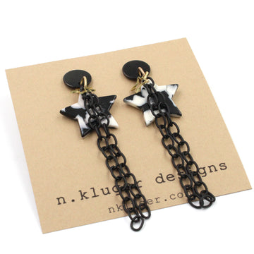Black & White Stars on Stars Dangling Earrings