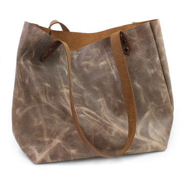 Distressed Genuine Leather Brown Totebag