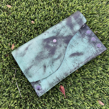 Distressed Vintage Green Leather Snap Clutch