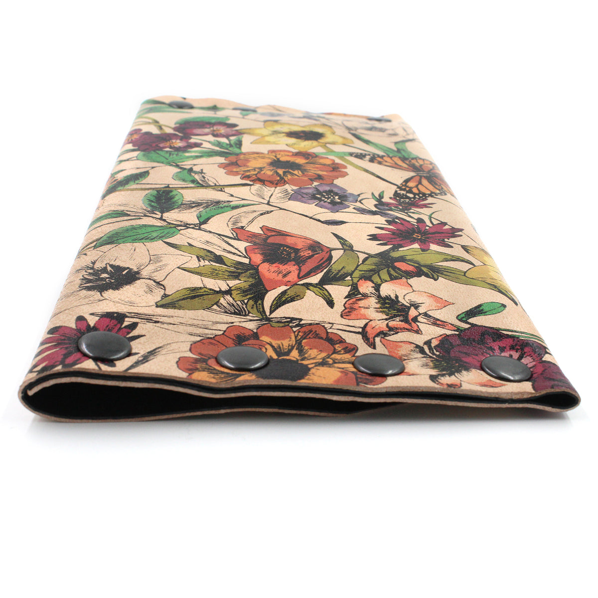 Rustic Floral Leather Lined Clutch with Gunmetal Rivets