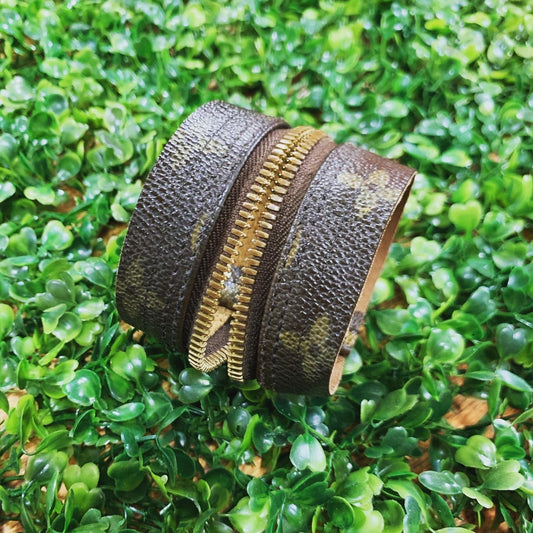 Repurposed Open Louis Vuitton Leather Zipper Bracelet