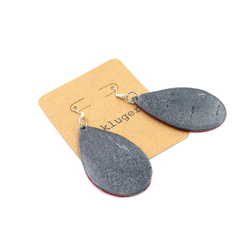 Distressed Grey & Metallic Red Leather Drop Earrings