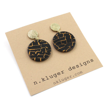 Gold & Black Mosaic Circle Acrylic Drop Earrings