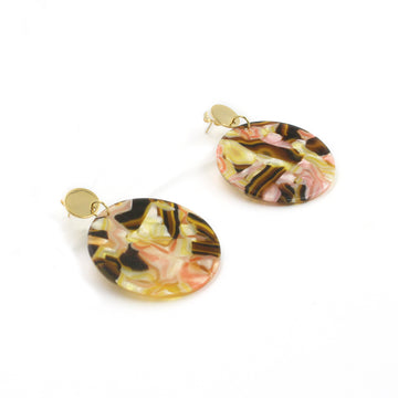 Brownish Pinkish Creamy Circle Acrylic Drop Earrings