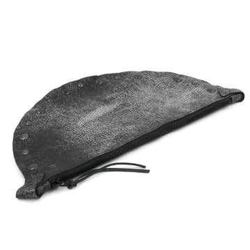 Metallic Gunmetal Leather Half-Moon Clutch
