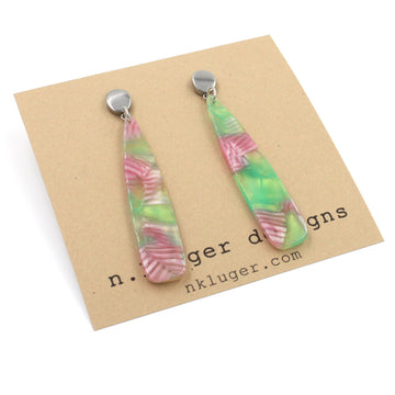 Tropical Green & Pink Acrylic Drop Earrings