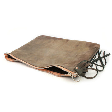 Greyish-Pinkish Distressed Large Leather Clutch / iPad Case