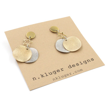 Silver & Gold Glitter Wave Disc & Star Earrings