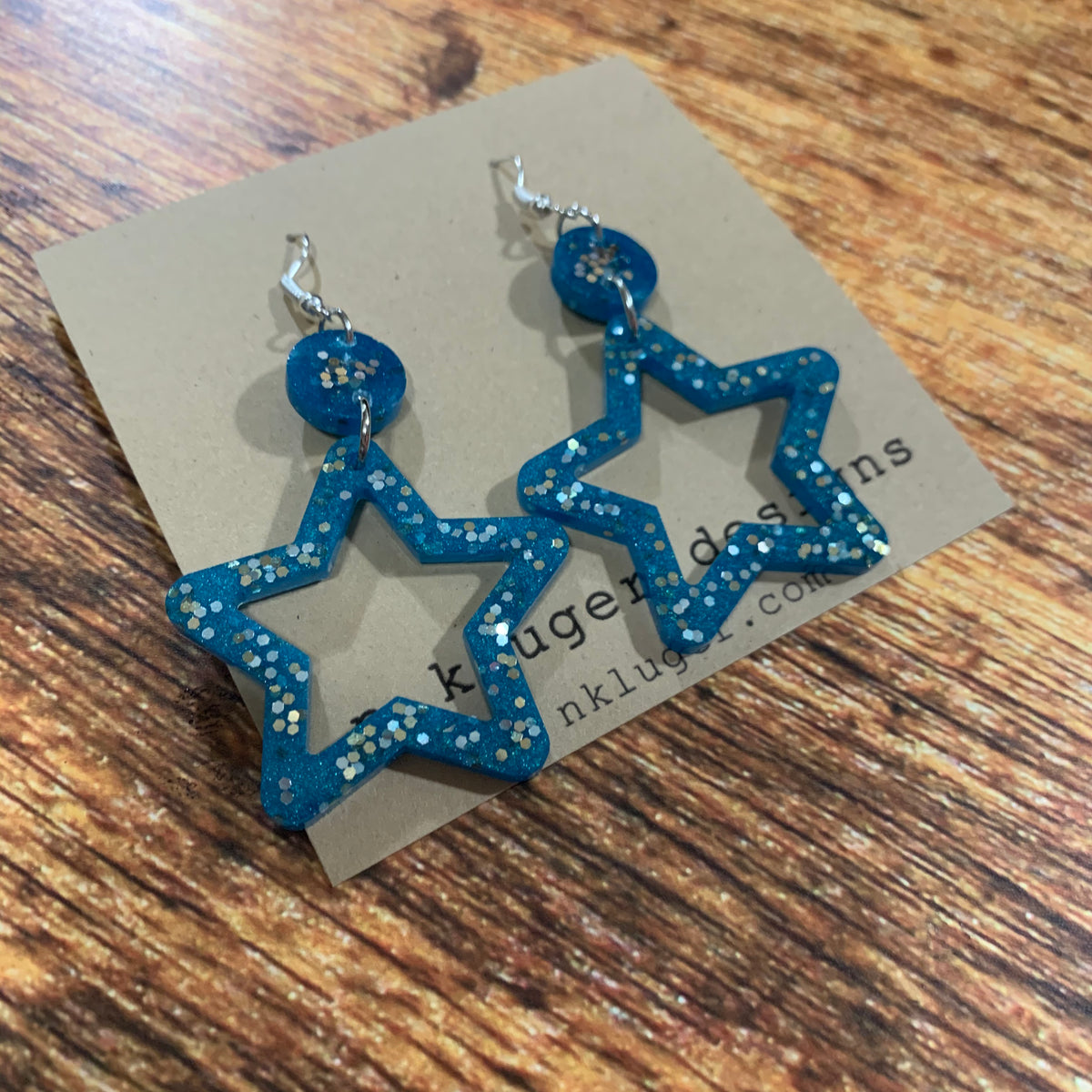 Teal Green Glitter Star Resin Dangling Earrings