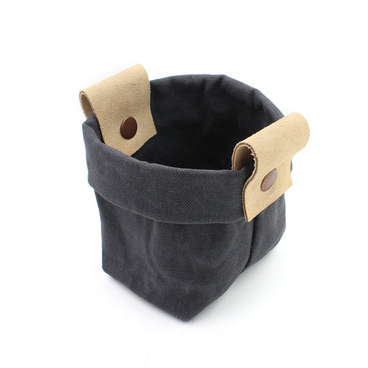 Waxed Canvas Mezzo "Kiki Pot" Planter Basket in Charcoal