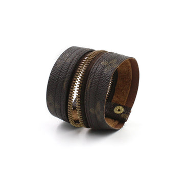 Repurposed Open Louis Vuitton Leather Zipper Bracelet
