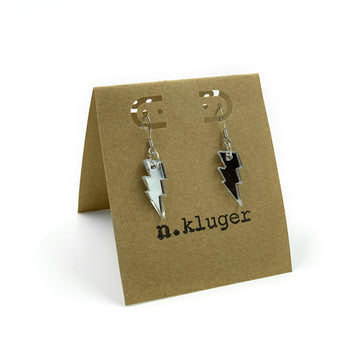 Mini Silver Mirrored Lightning Bolt Acrylic Drop Earrings