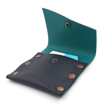 Navy & Turquoise Leather Business Card Case