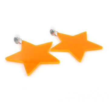 Orange Translucent Acrylic Dangling Star Earrings