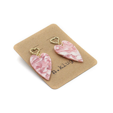 Pink Hearts on Hearts Acrylic Drop Earrings