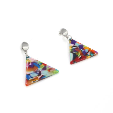 Rainbow Confetti Triangle Acrylic Drop Earrings