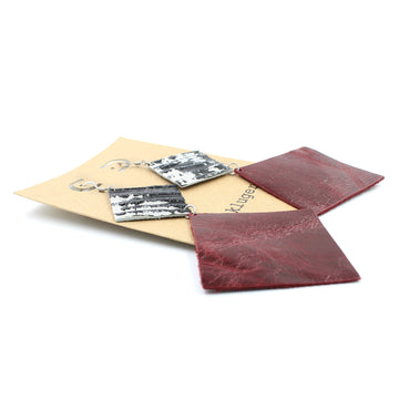 Red & Zebra Double Square Dangling Drop Leather Earrings