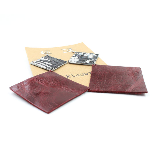 Red & Zebra Double Square Dangling Drop Leather Earrings