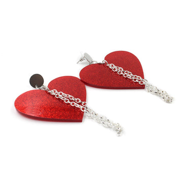 Red Glitter Heart Acrylic Dangling Earrings