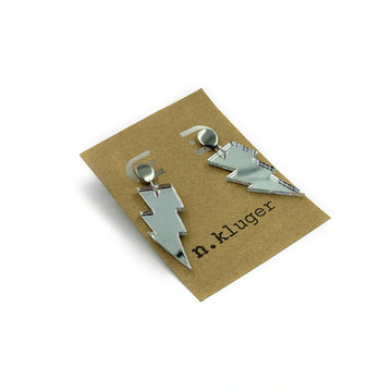 Silver Mirrored Lightning Bolt Acrylic Drop Earrings