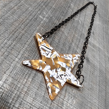 Acrylic Tortoise Shell Star Necklace on Black Chain