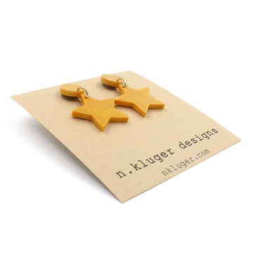 Shimmering Matte Gold Star Resin Drop Earrings
