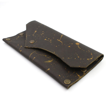 Brown Leather Snap Clutch