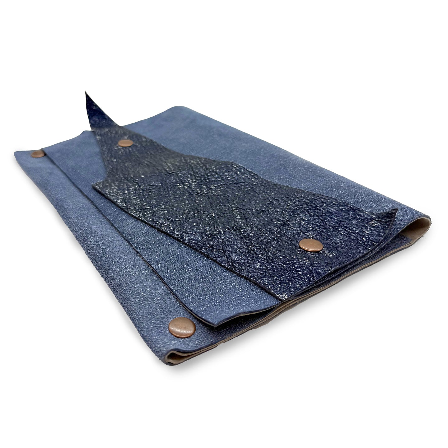 Denim Textured Leather Clutch, Fully Lined