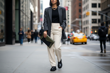 Olive Green & Black Leather Color Block Envelope Clutch