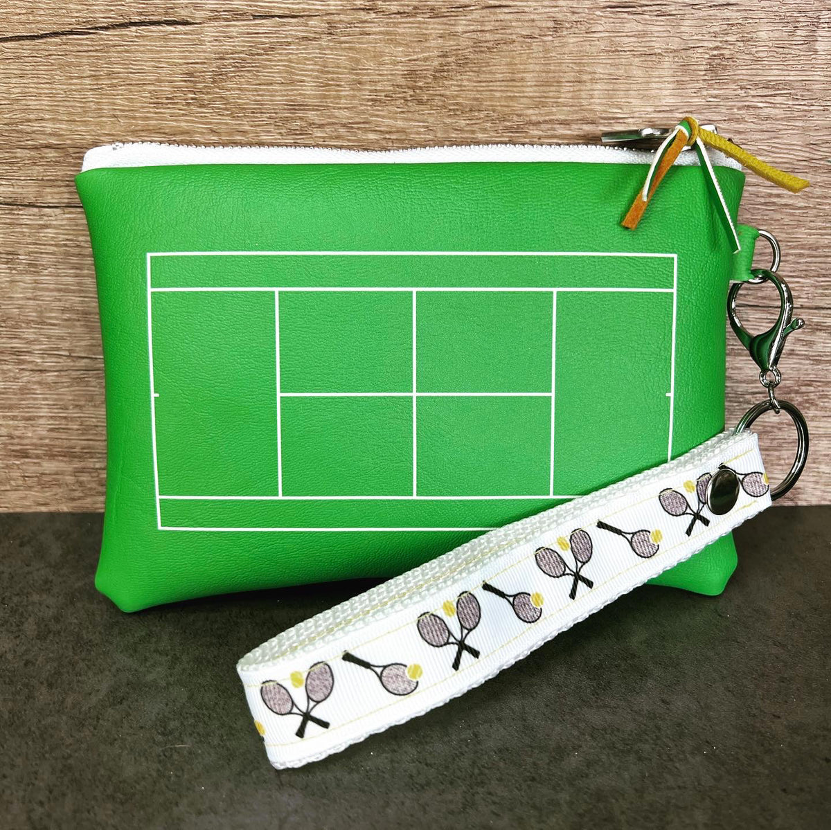 100% Handmade Fully Lined Vegan Leather Tennis Wristlet