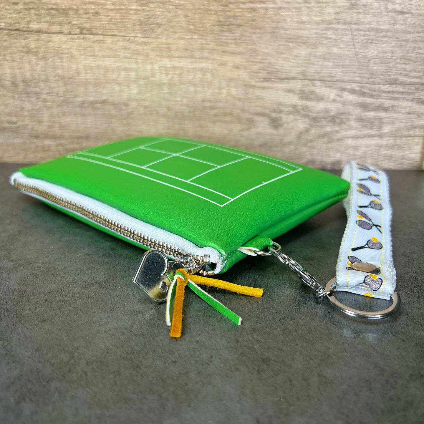 100% Handmade Fully Lined Vegan Leather Tennis Wristlet