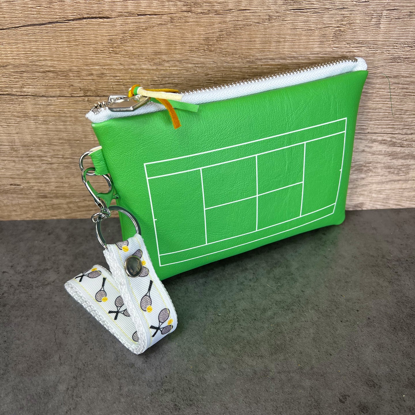 100% Handmade Fully Lined Vegan Leather Tennis Wristlet