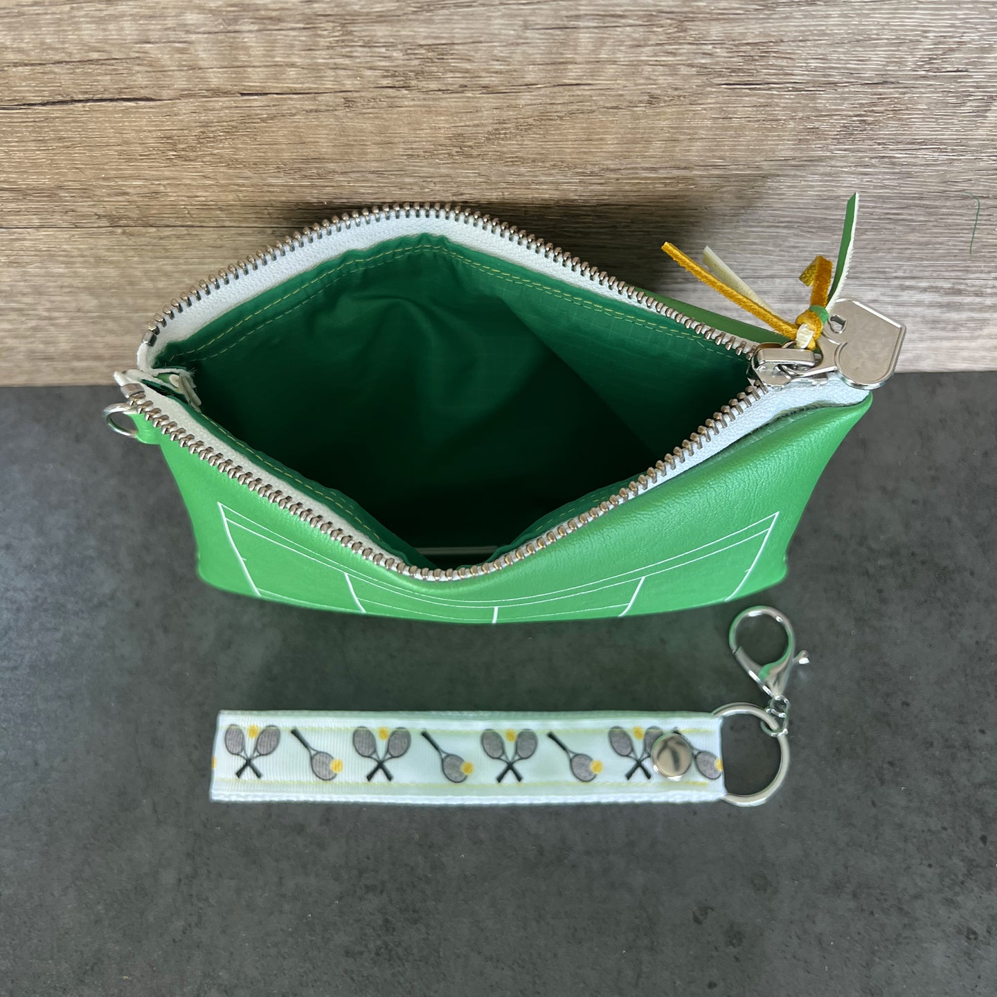 100% Handmade Fully Lined Vegan Leather Tennis Wristlet