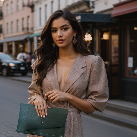 Shimmering Green/Blue Leather Sewn Clutch