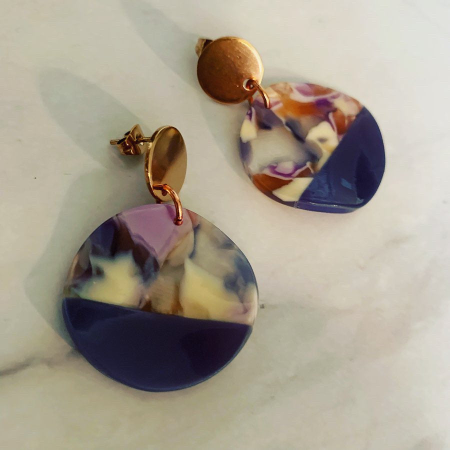 Purple Acrylic Wavy Circles Drop Earrings