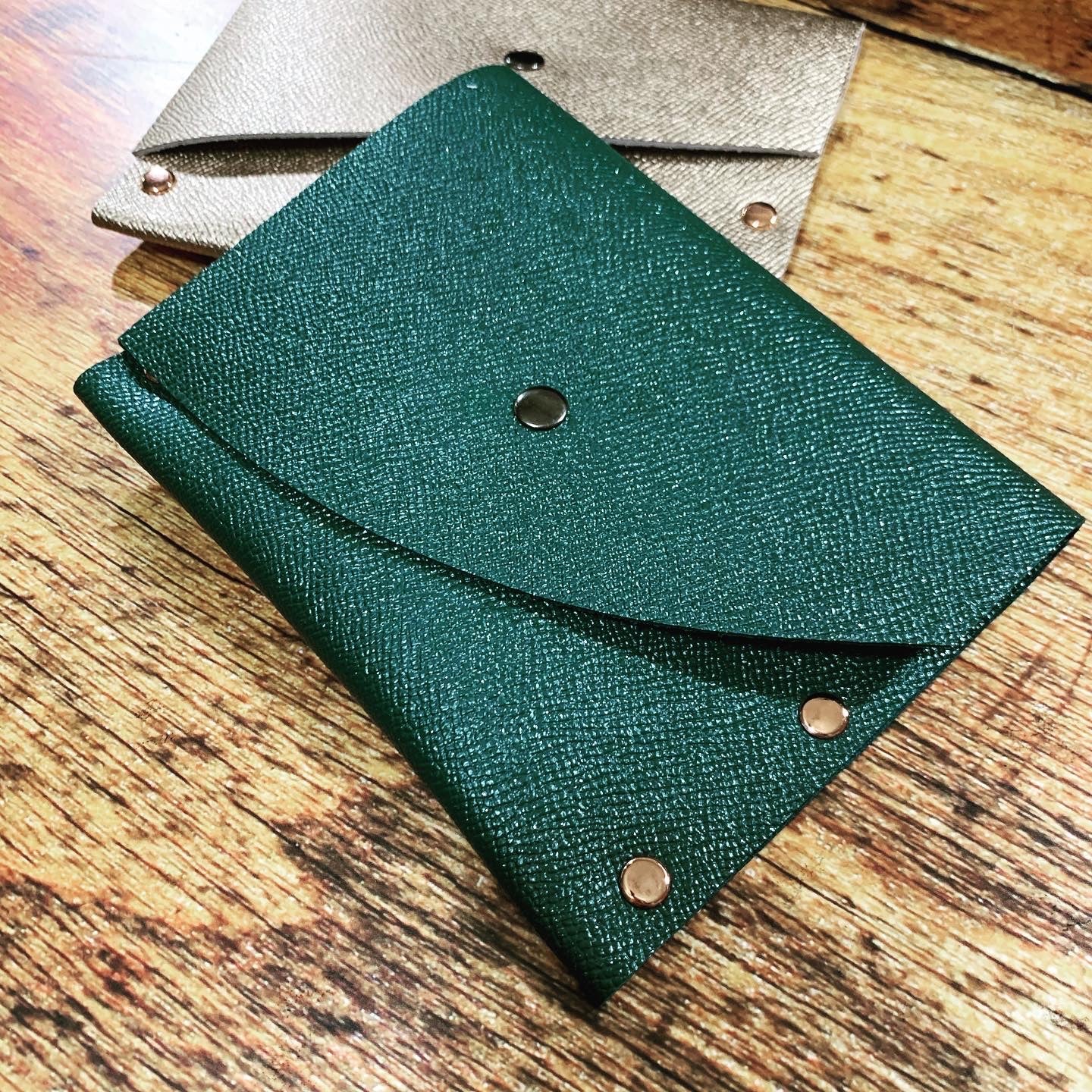 Glittery Teal Green Leather Card Case / Mini Wallet