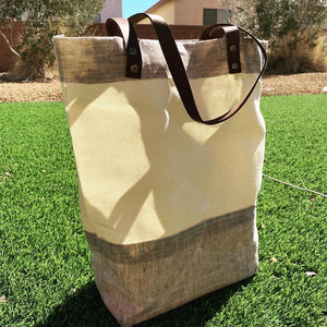 Natural Waxed Canvas & Linen Market Tote Bag