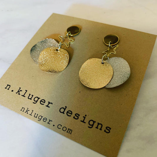 Silver & Gold Glitter Wave Disc & Star Earrings